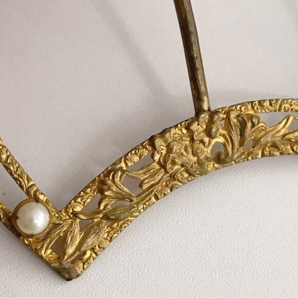 Vintage Ornate Filigree Pearl Gold Gilt Victorian Sash Belt Buckle Large Estate - Picture 10 of 14